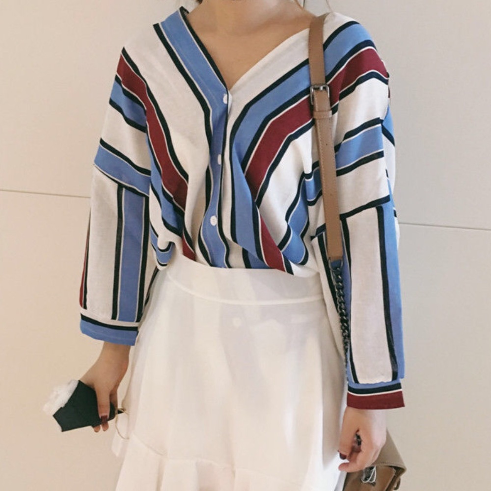 Striped Korean Fashion Button Top - Picture 2 of 5